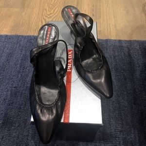 Black Prada slingback kitten heel